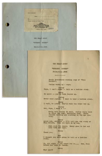 Moe Howard's 8pp. Script Dated May 1933 for the MGM Ted Healy Short ''Nertsery Rhymes'', With Early Draft Working Title ''Nursery Rhymes'' -- Very Good Condition